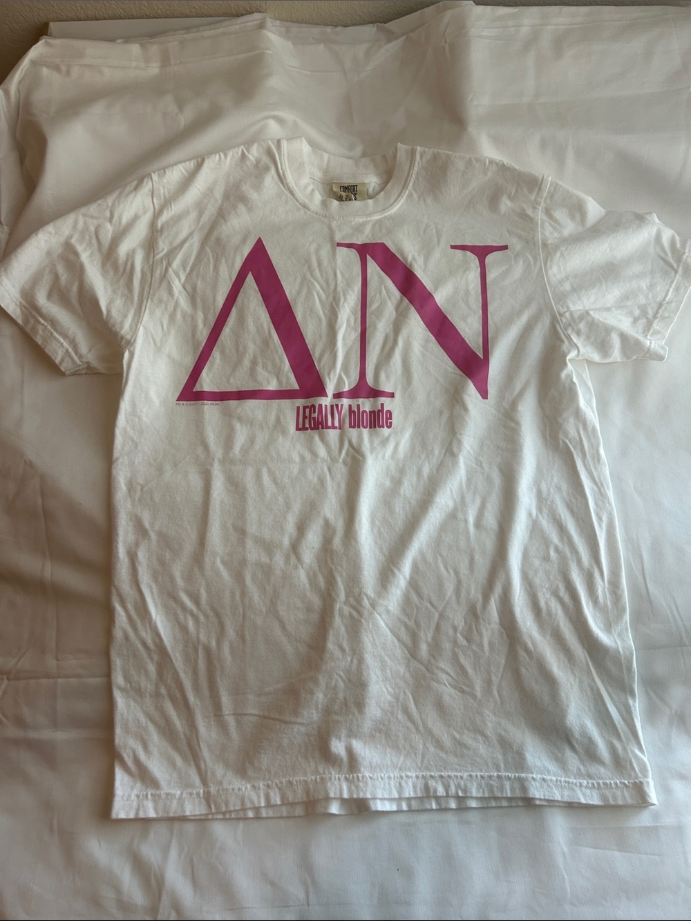 Comfort Colors White Short-Sleeve Tee with Pink Delta N Graphic